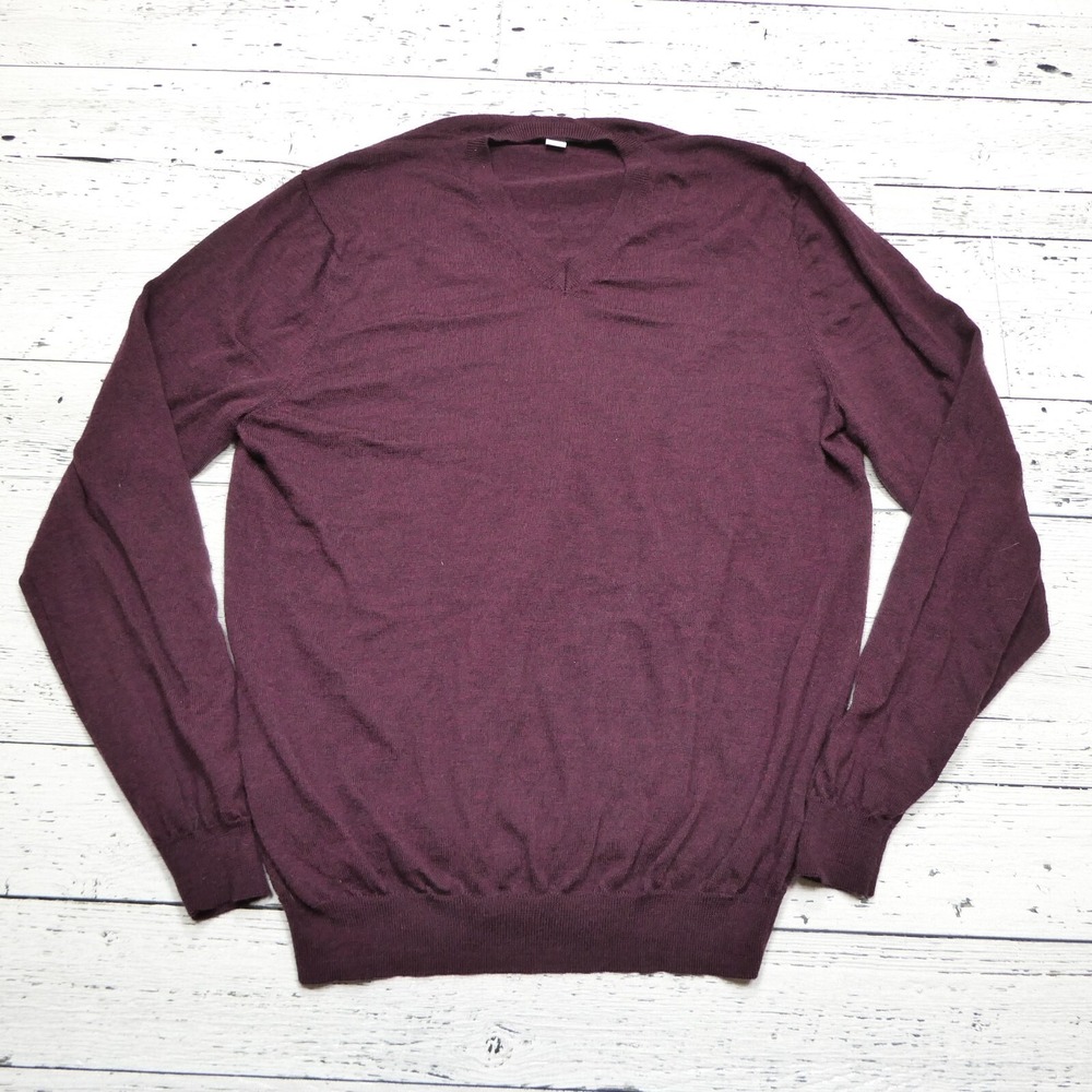 Joseph Abboud Merino Wool Sweater Mens XL Purple V Neck‎ Extra Fine Lightweight